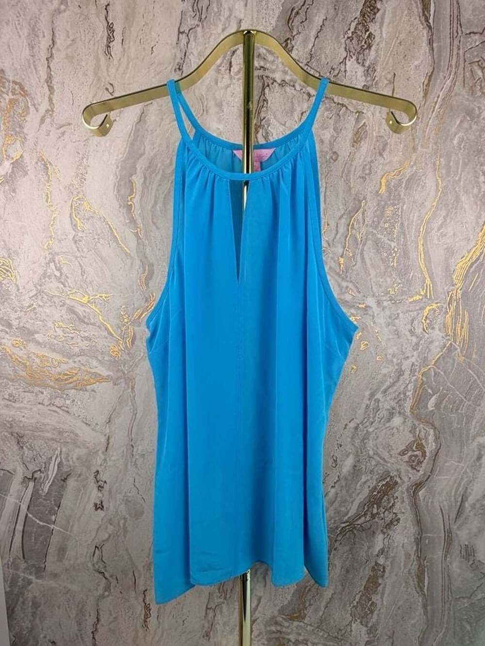 Lilly Pulitzer Halter Top Size XL Blue Silk Sleeveless Blouse